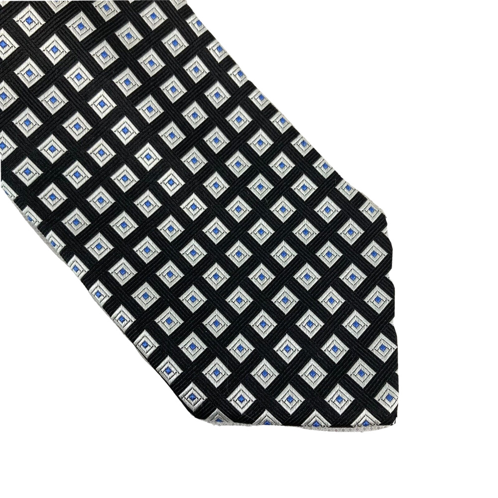 Brooks Brothers Tie Mens Black White Blue Check Print 100% Pure Silk Pointed Tie